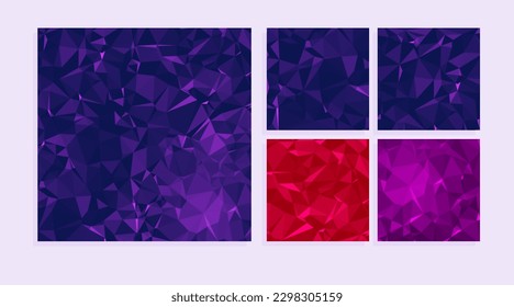 set of square dark colorful backgrounds with triangles 