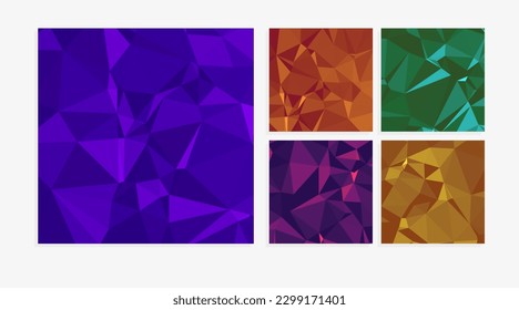 set of square dark colorful backgrounds with triangles 