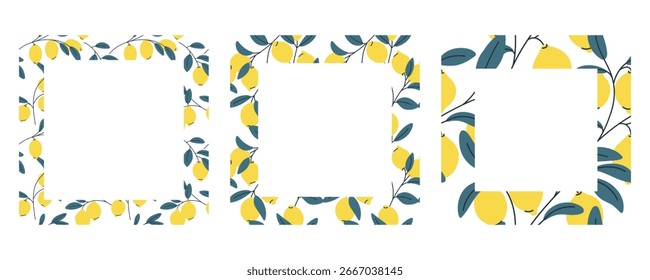 Conjunto de quadros decorativos quadrados de limão e bordas para convites e receitas