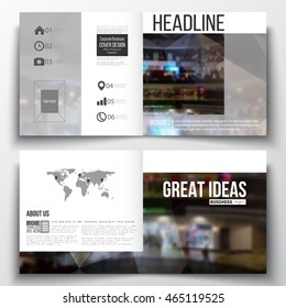 Set of square design brochure template. Leaflet cover, abstract geometric background, business layout.