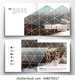 Set of square design brochure template. Abstract colorful polygonal backdrop, blurred background, mountain landscape, modern stylish triangle vector texture