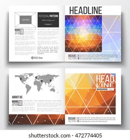 Set of square design brochure template. Abstract colorful polygonal background, modern stylish triangle vector texture