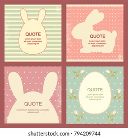 Set of square Easter banner, background, flyer, placard in vintage style. Poster and sticker for scrapbooking. Vector template card for decoration, congratulation, invitation in retro colors. EPS8