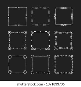 Set of square elegant frames and wedding flourish borders. Vector isolated calligraphic design elements. Vintage break.