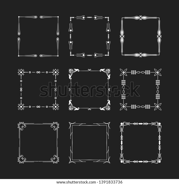 Set\
of square elegant frames and wedding flourish borders. Vector\
isolated calligraphic design elements. Vintage\
break.