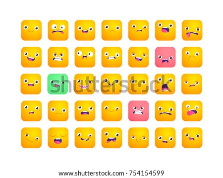 Set of square emoji. Smile icons. Vector emoticons isolated on white. Funny flat style emoji