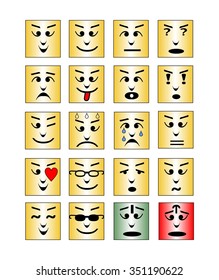 Set of square emoticons, collection of isolated vector emoji.
