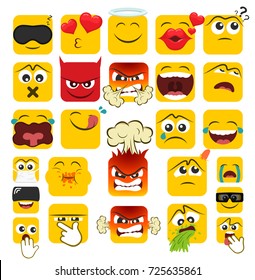 Set of square emoticons with different emotions in a flat design. Part 3