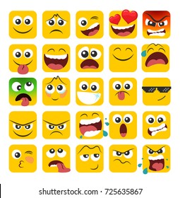 Set Of Square Emoticons With Different Emotions In A Flat Design. Part 1