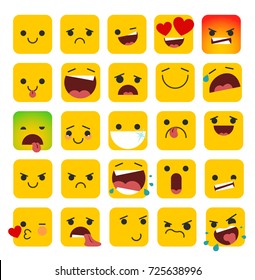 Set of square emoticons with different emotions in a flat design. Part 1