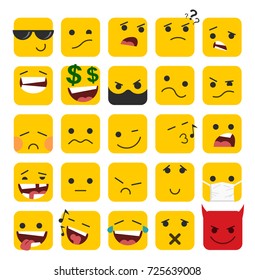 Set of square emoticons with different emotions in a flat design. Part 2