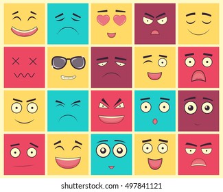 Set Of Square Emoticons. Emoticon For Web Site, Chat, Sms. Vector Illustration
