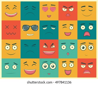 Set of square emoticons. Emoticon for web site, chat, sms. Vector illustration