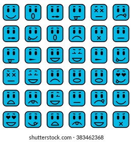 Set of square emoticons. Isolated vector illustration