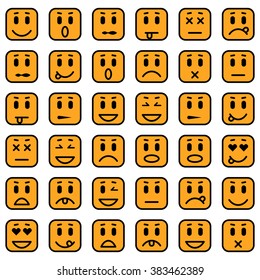 Set of square emoticons. Isolated vector illustration