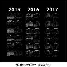 Set von quadratischen europäischen Vektorkalendern für 2015, 2016, 2017.