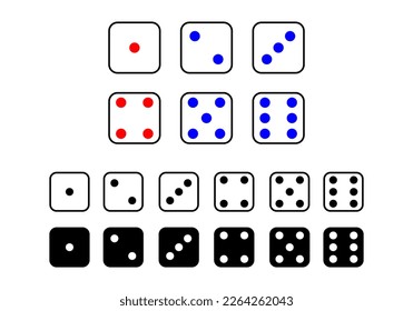 Set square face cube one two three four five six dot of game dice flat icon vector design.