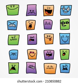 Set of square faces with different expressions