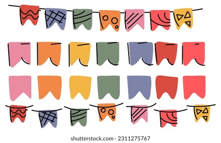 A set of square flags with decoration. Stickers for a diary, sketches, diary, printing. Colorful streamers and garlands to indicate joyful events in life. Holiday card