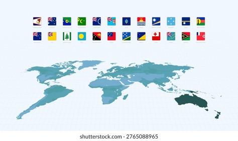Set of Square Flags of Oceanian Countries, Alphabetically Sorted. Square Flag Icons Collection.