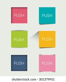 Set of square flat  buttons, elements. Vector illustration. 