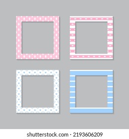 Set of square flat photo frame with ornaments