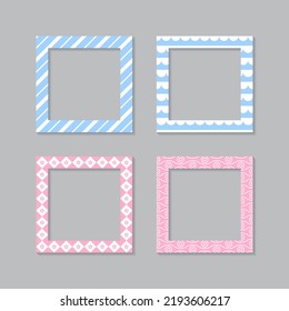 Set of square flat photo frame with ornaments