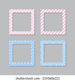 Set of square flat photo frame with ornaments