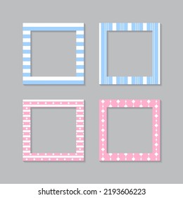 Set of square flat photo frame with ornaments