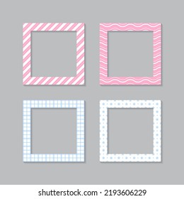 Set of square flat photo frame with ornaments