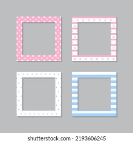 Set of square flat photo frame with ornaments