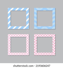 Set of square flat photo frame with ornaments