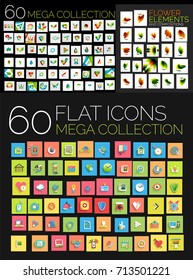 Set of square flat web icons. Vector mega collection