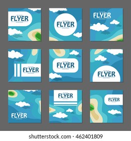 Set of square flyers with the sea and the islands. Vector illustration