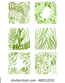 Set of square forms with green leaves and grass. Vector element for your creativity