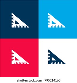 Set square four color material and minimal icon logo set in red and blue