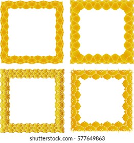 set of square frame of painted gold ornament on a white background