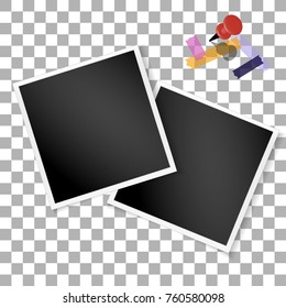 Set square frame retro photo on transparent isolated background. Vintage blank old photography. Vector.