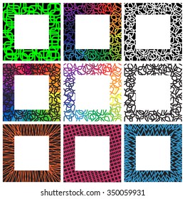 Set of square frames with abstract pattern. Vector illustration