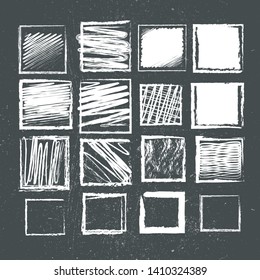 set of square and frames with chalk texture on grunge background