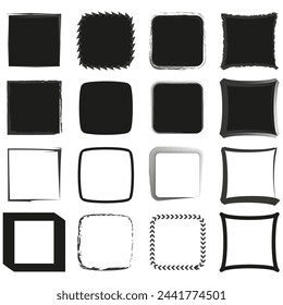 Set of square frames collection. Various border styles. Black and white decorative edges. Vector illustration. EPS 10.