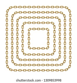 Set of square frames made of golden chains. Vector template illustration isolated on white background for banners, flyers, invitations or greeting cards.
