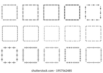 Set of square frames and monograms. Collection decorative square borders. Abstract doodle. Doodle logo design elements. Template labels, stickers, cards. Vector illustration