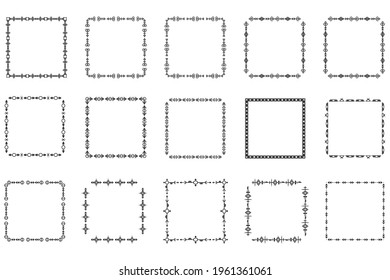 Set of square frames and monograms. Collection decorative square borders. Abstract doodle. Doodle logo design elements. Template labels, stickers, cards. Vector illustration