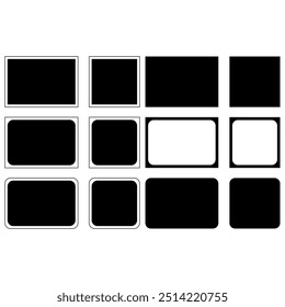 Set Square frames with round corners icon set, Vector graphic design template, simple abstract geometric shapes on a black. Isolated on transparent background. Frames Banner.