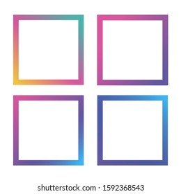 Set of square fun gradient frames. Usable for social media template, photo, banner, poster. Vector illustration