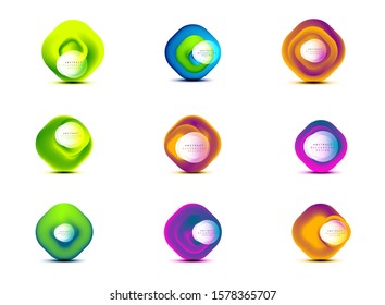 Set of square geometric banners with 3d smooth blend effect. Digital technology trendy icons designs. Vector Illustrations For Wallpaper, Banner, Background, Card, Book Illustration, landing page