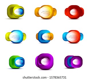Set of square geometric banners with 3d smooth blend effect. Digital technology trendy icons designs. Vector Illustrations For Wallpaper, Banner, Background, Card, Book Illustration, landing page
