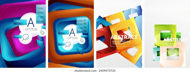 Set of square geometric poster backgrounds. Vector illustration For Wallpaper, Banner, Background, Card, Book Illustration, landing page