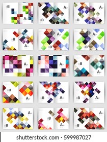 Set of square geometrical business brochure templates. Color origami style glossy squares on a4 size annual report covers